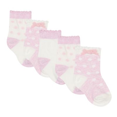 Pack of five girl's pink and cream polka dot socks